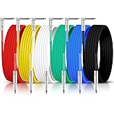 Fiada 6 Pack Guitar Cable 10 ft Instrument Cable 1/4 Inch Electric Guitar Amp Cord Right Angle to Straight Bass Accessories for Stage Keyboard Effector Microphone Mixer Speakers(Multicolored)
