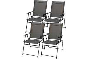 4 Pcs Patio Dining Chairs with Metal Armrests, Outdoor Folding Chairs with Breathable High Backrest and Sturdy Frame, Foldabl