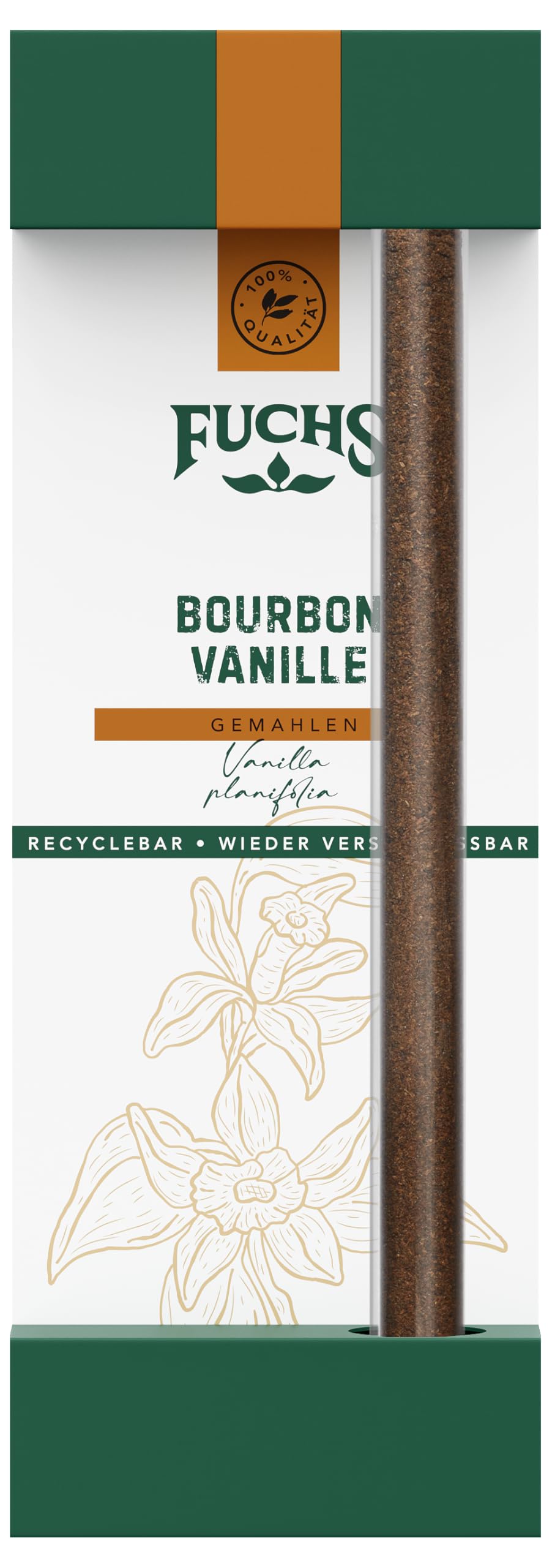 Fuchs Gewürze - Bourbon Vanille gemahlen | Aus natürlichen Zutaten | In recyclebarer, wiederverschließbarer Verpackung | 6 g im Glas