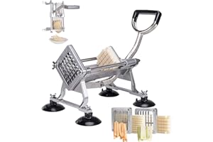 CREWORKS Commercial Grade Aluminum Alloy Heavy Duty French Fry Cutter & Slicer with 3/8" 1/2" Wedge Blades/Pusher Blocks with