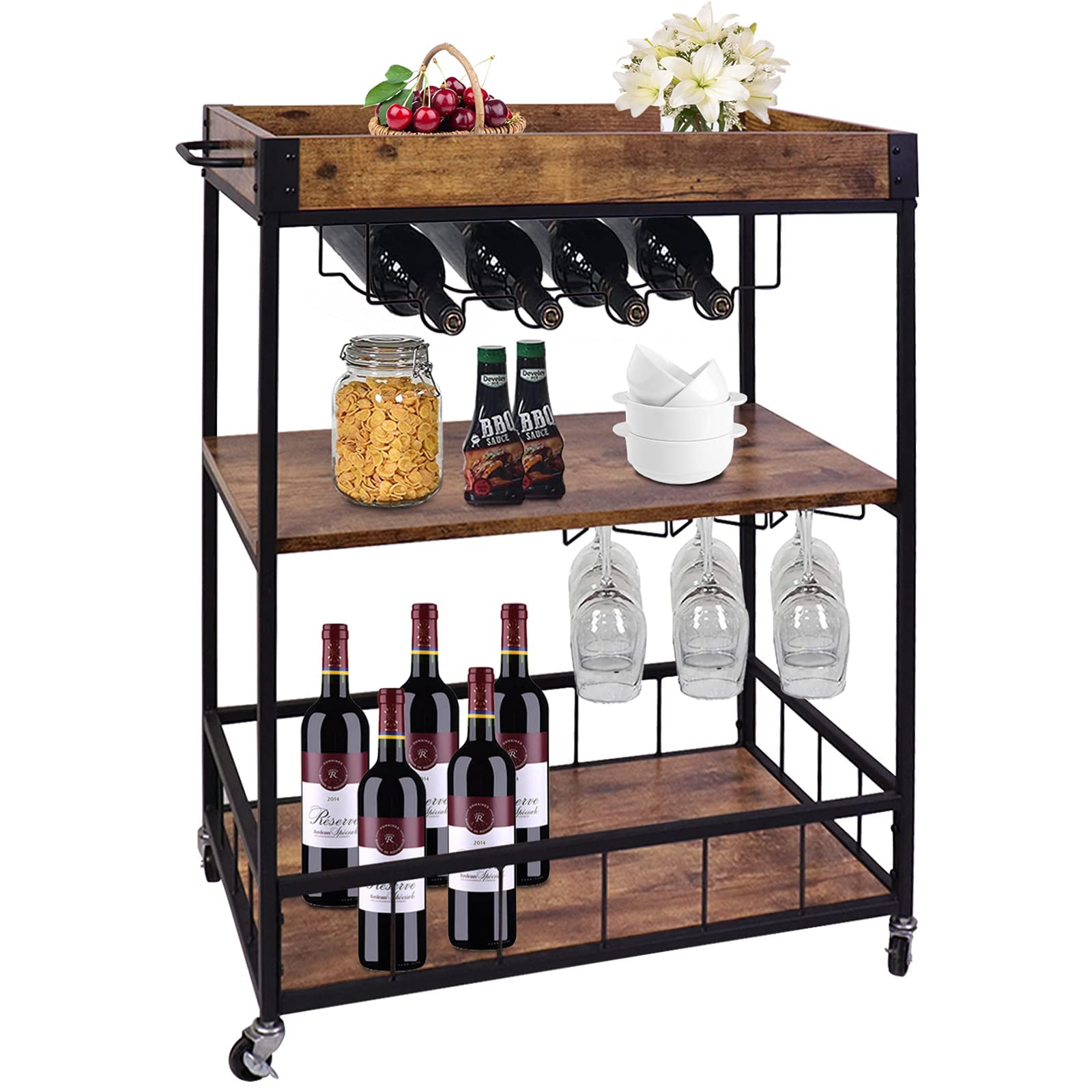 Wall-Mounted Metal Wine Rack With LED Lights 3-Tier Floating Bar