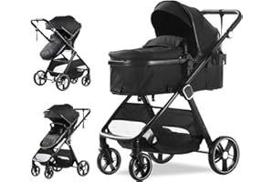 Trenana 2 in1 Baby Stroller,High Landscape Infant Stroller,Reversible Bassinet Stroller,Adjustable Backrest & Canopy,Foldable Aluminum Alloy Anti-Shock for Newborn (620-Black)