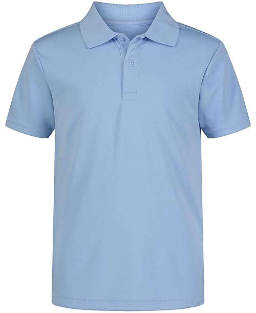 IZOD Boys' School Uniform Short Sleeve Polo Shirt, Button Closure, Moisture Wicking Performance Material, Light Blue, 5