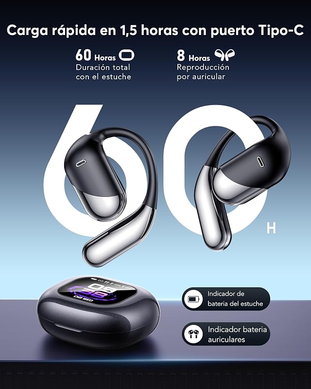 AI Auriculares Traductor en Tiempo Real con Pantalla LCD, Traductor Instantáneo de Voz en 198 Idiomas, Diseño Abierto, Bluetooth 6.1, 60H de batería, Ideales para Viajes, reuniones y Aprendizaje,Negro — foto 7 de 8
