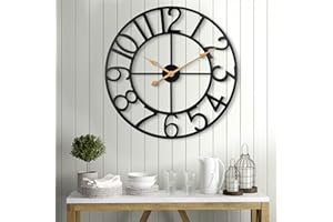 SKYNATURE 30 Inch Large Wall Clock, Silent Non Ticking Wall Clocks Battery Operated, Modern Farmhouse Decorative Round Metal Indoor Outdoor Analog Wall Clock for Living Room, Kitchen, Bedroom, Patio - Black