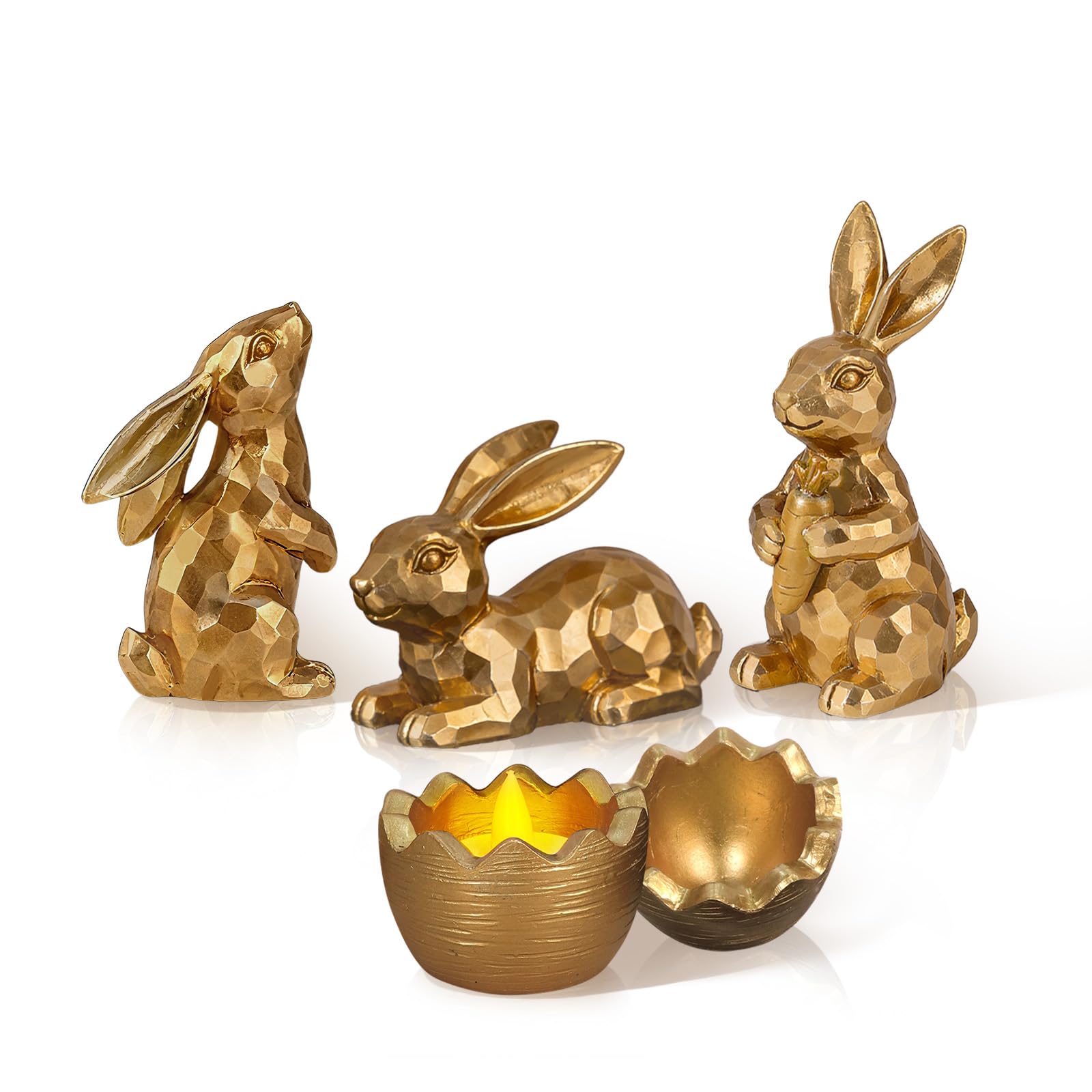 ZHZHHJMY Easter Bunny Gold Bunny Figurines, 4PCS Spring Decors Easters Centerpieces for Tables Sculptures Home Decors, Easter Decorations for Home