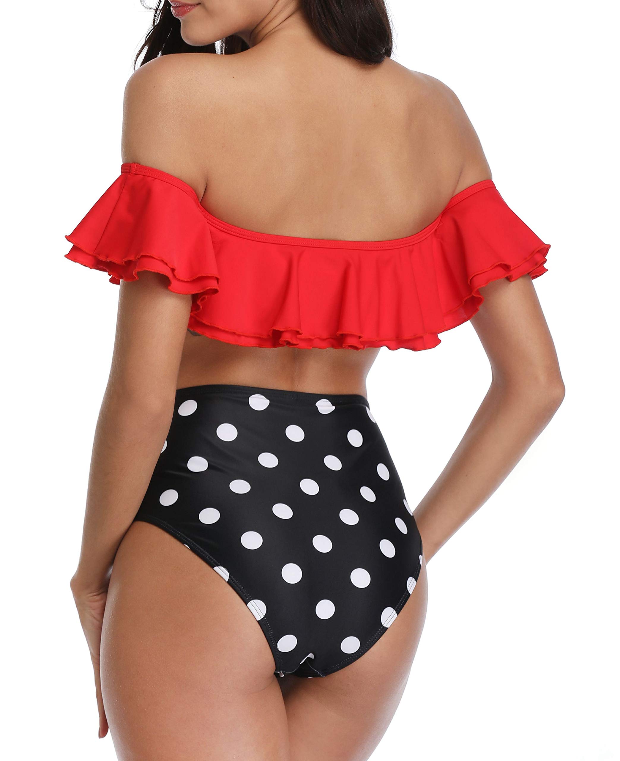 Soft Cloudy Women Off Shoulder Ruffle Two Piece Swimsuit Swimwear High Waist Bikini Set Bathing Suit M