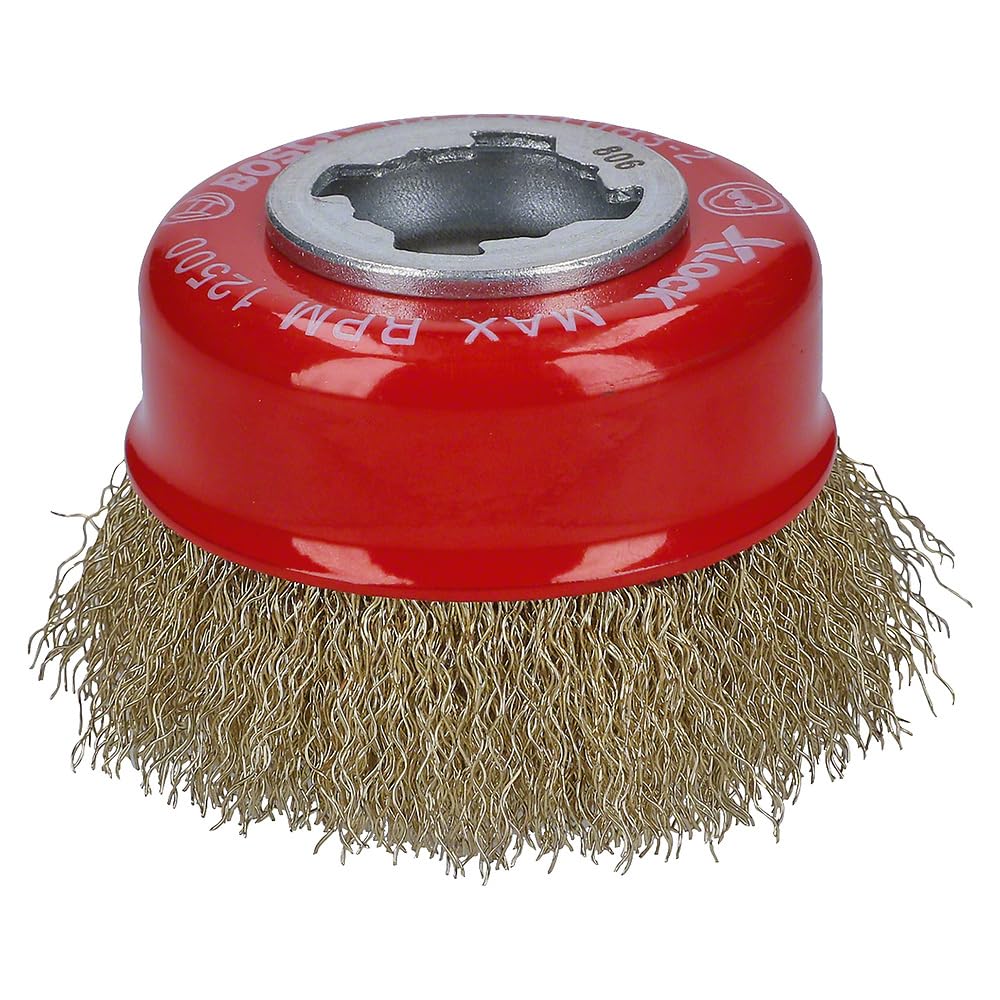 Bosch 1x PRO Brass-Coated Steel Lognlife Cup Brush, Crimped Wire for Small Angle Grinder and X-Lock (for Non-ferrous metals, Steel, Ø 75 mm, Professional Accessory Small Angle Grinder)