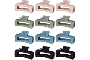 HANPERAL 12 Pack 3.5 Inch Matte Square Hair Claw Clips for Women, Strong Hold Neutral Claws for Thick Thin Hair(Green/black/white/blue)