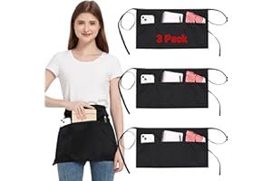 FunChaos 3 Pack Waist Apron with 3 Pockets, Unisex Black Waiter Aprons, Waterproof Server Apron for Restaurant Chef Bar