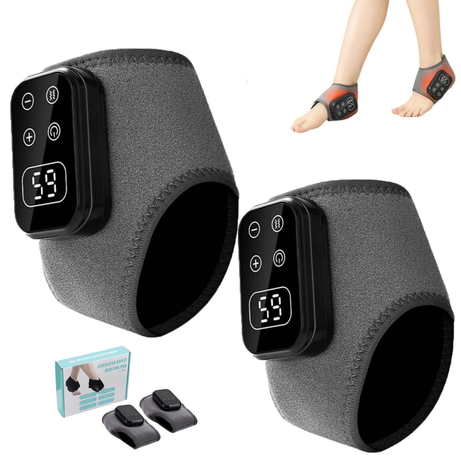 Photo 1 of ZIYIME Foot Triple Method Massager, USB Rechargeable 3 in 1 Foot Massager, Ankle Heat Wrap Wireless Portable with 3 Vibration Mode, 5 Heat Leavel for Home Office Travel (Grey-1 Pair)