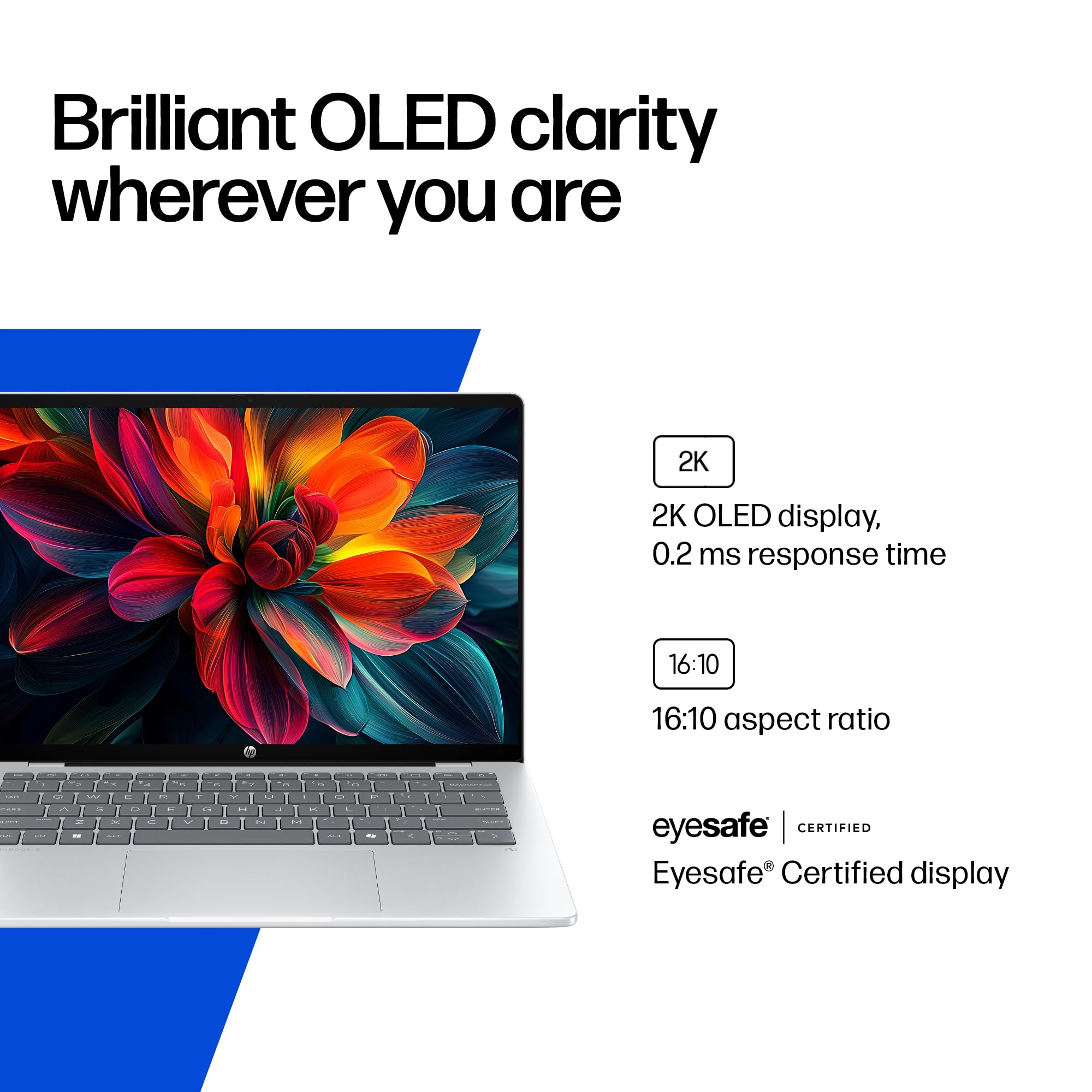 HP OmniBook 5 14 inch Next Gen AI PC, OLED Display, Snapdragon X Plus X1P-42-100, 16 GB RAM, 1 TB SSD, Qualcomm Adreno GPU, Windows 11 Home, Copilot+ PC, Glacier Silver, 14-he0099nr