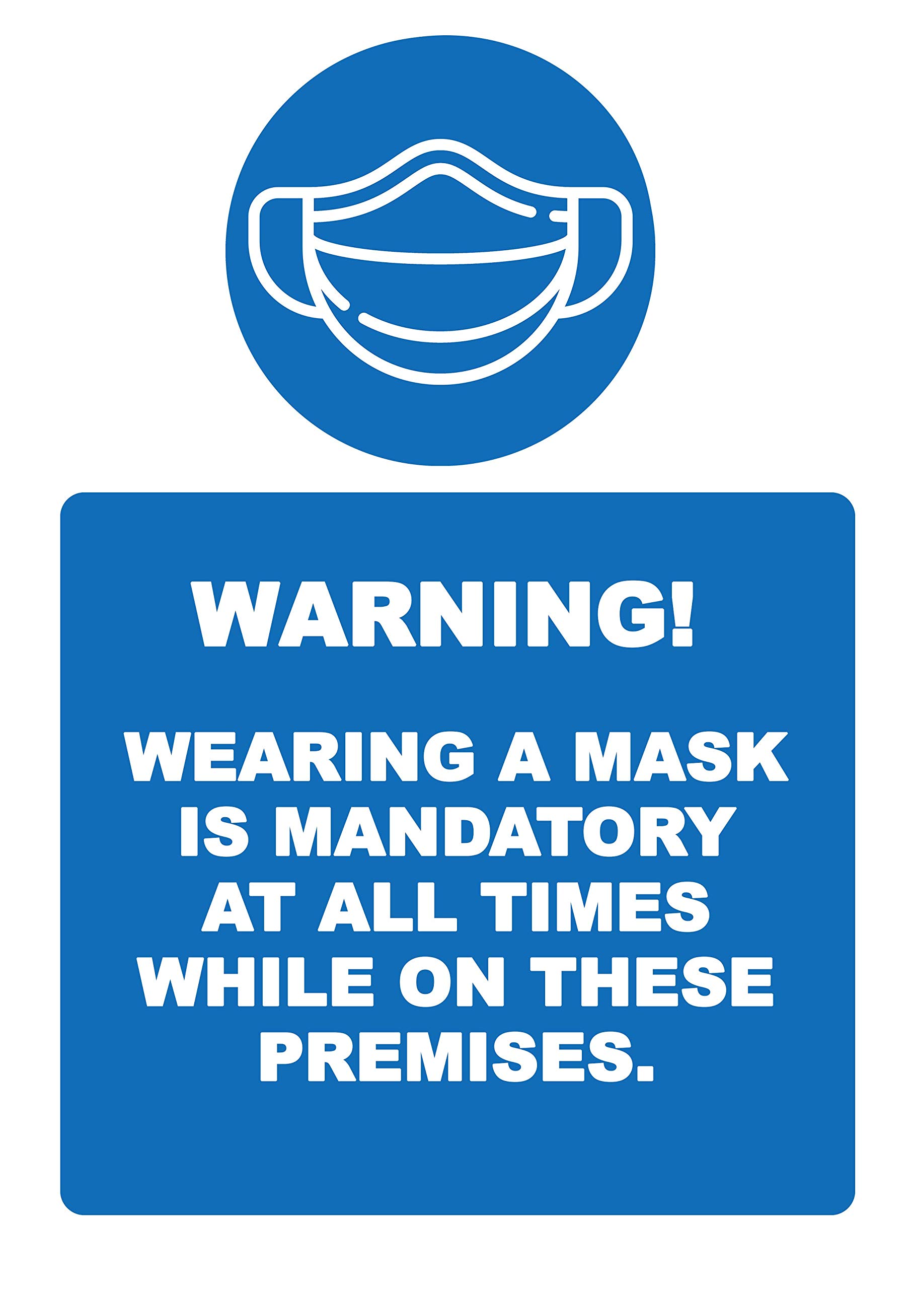 2 x face cover is mandatory - social distancing vertical safety sign self adhesive vinyl weather proof label sticker - 200mm x 300mm - (M03)