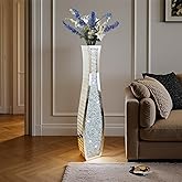 36" Extra Tall Double Sided Crushed Diamond Vases, Mirrored Sliver Vase,Floor Vases Decorative Tall, Large Decorative Vase for Home,Office,Hotel Decor(7.72" L x4.33 W x 36" H)