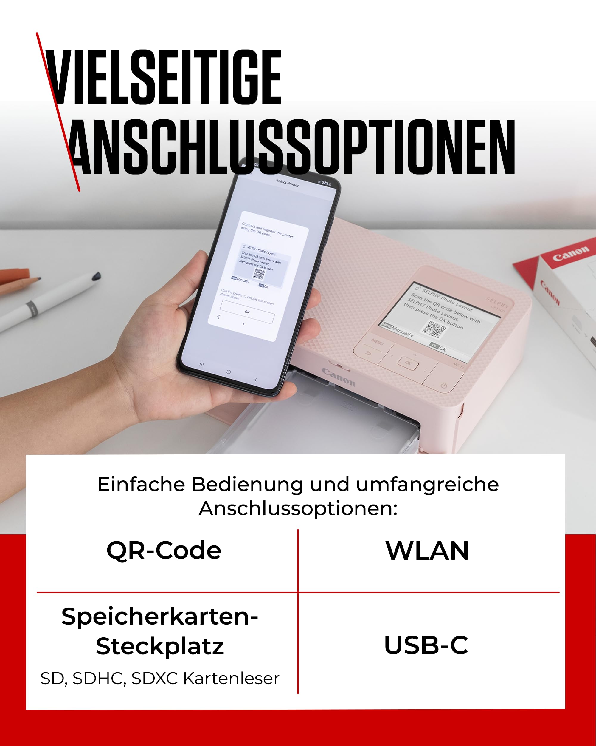 Canon SELPHY CP1500 Mini Fotodrucker mobil tragbar unterwegs (bis Postkartengröße 10x15cm, WLAN, Handy, kabellos, Thermosublimation, App, farbstabil 100 Jahre) weiß [ohne Farbband/Papier, ohne Akku] 7