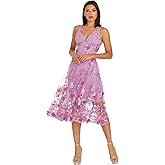 Dress The Population Womens Audrey Spaghetti Strap Midi A-line 3D Floral Dress