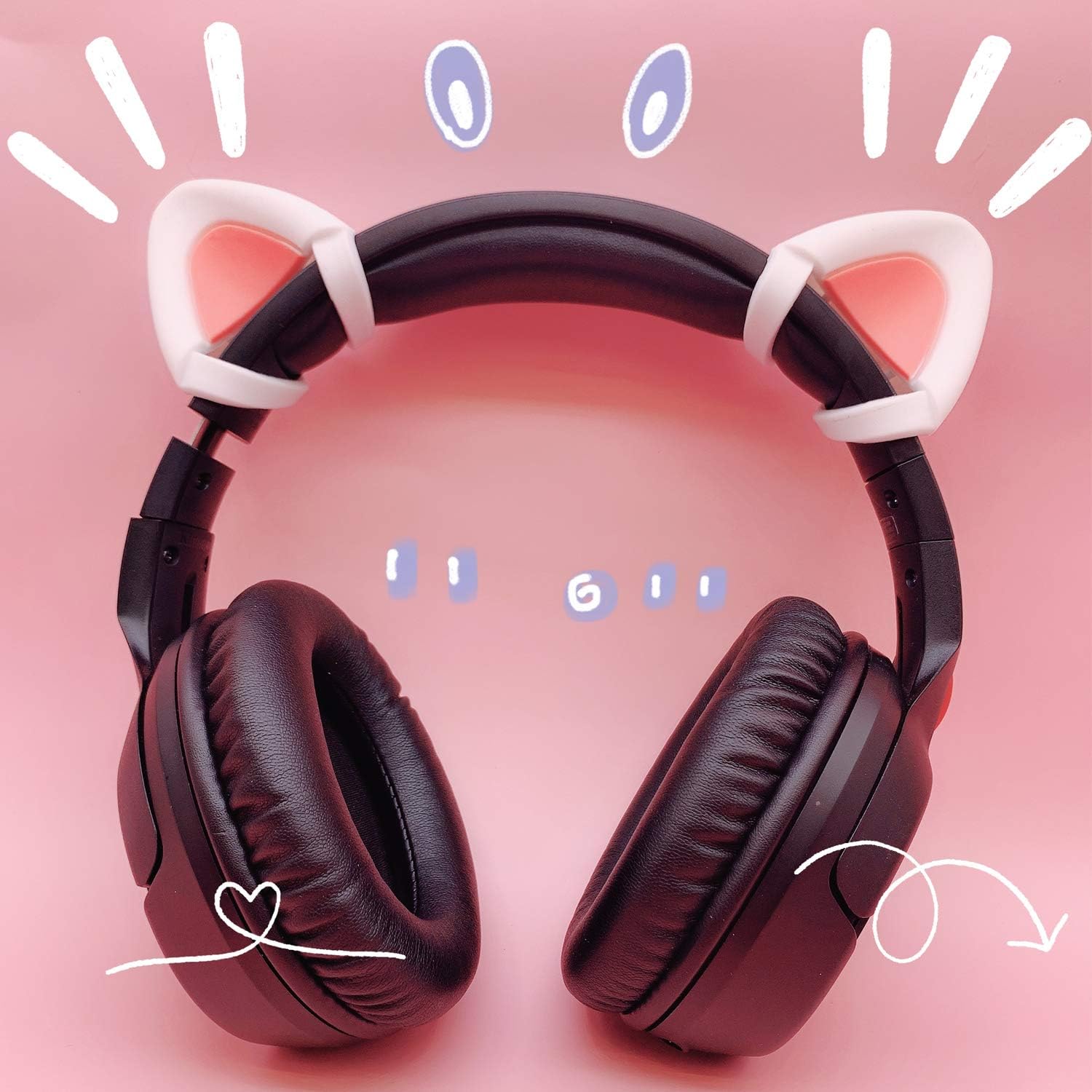 Cute Pink Cat Ears Fits for HypreX Cloud/Cloud II/Cloud Flight Headphones,Universal Fit Lovely Kitty Adjustable Attachment Straps for Vedio Live Gaming Headsets,White & Pink: Electronics
