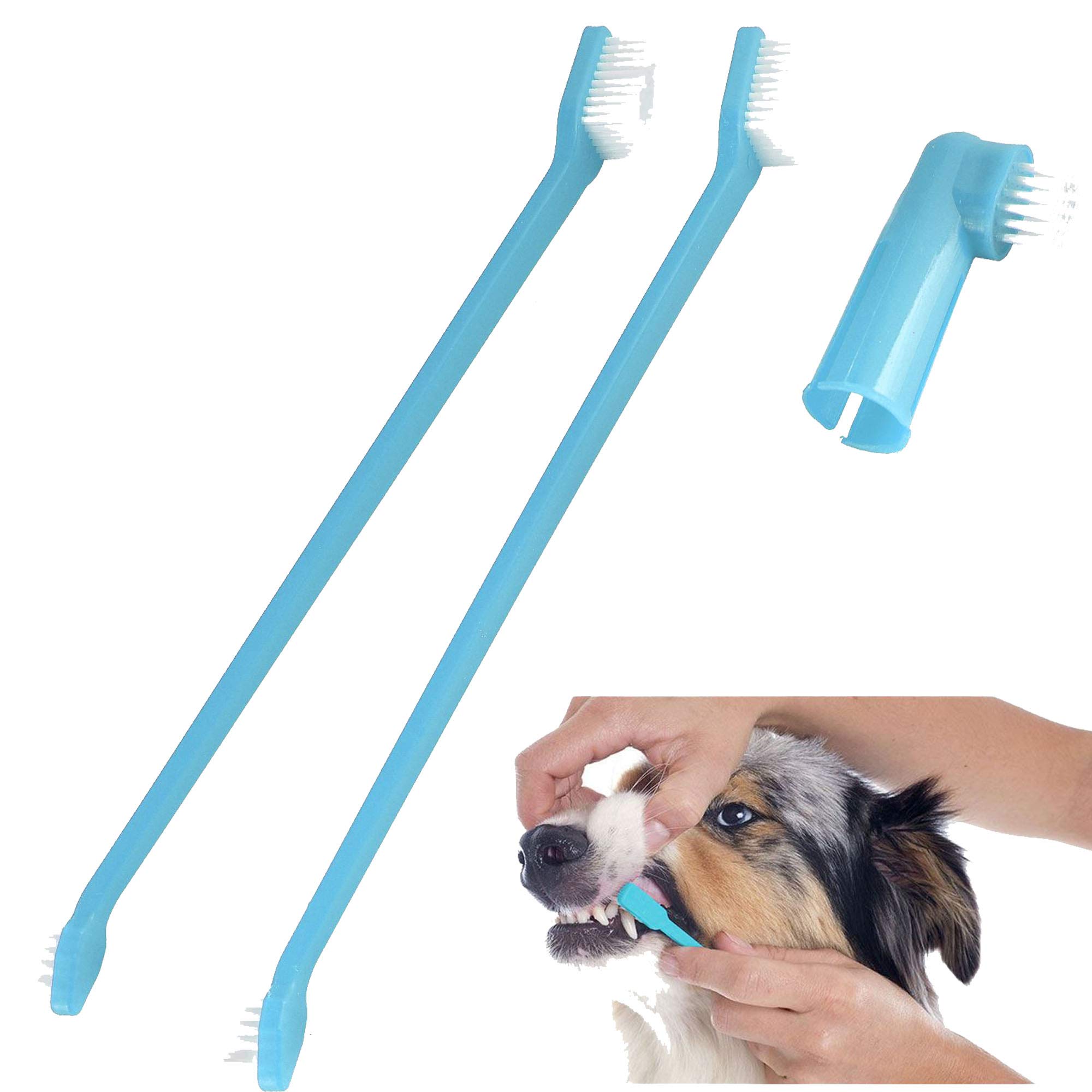 Pet Teeth Care Puppy Dog Cat Toothbrush Dental Cleaning Care Set 22cm Length (Blue)