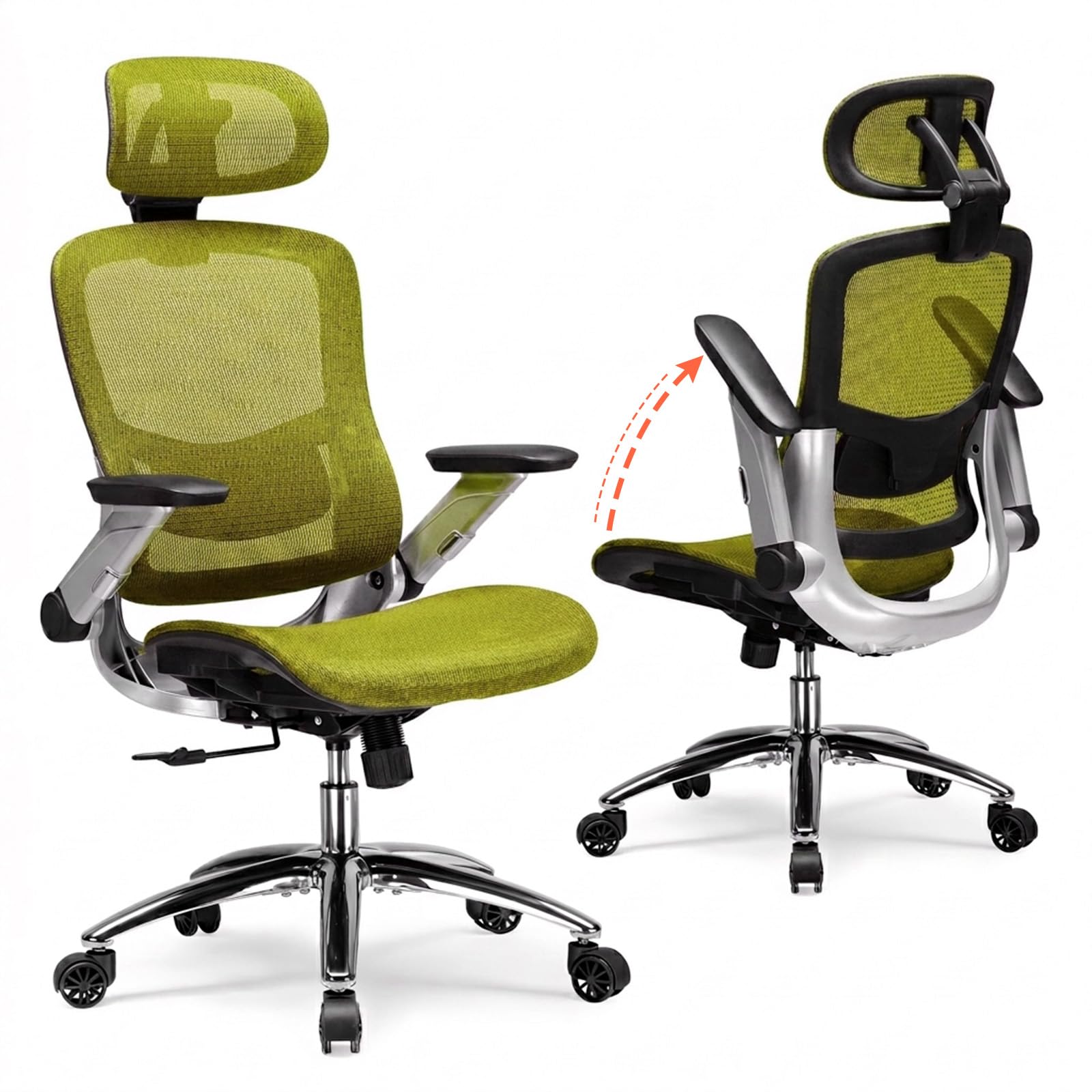 COMHOMA Bürostuhl, ergonomischer schreibtischstuhl mit Mesh, 2D-Kopfstütze, 4D-Armlehnen, Hohe Rückenlehne mit Wipp- & Feststell (90-125°), extra breite Sitzfläche, Belastbarkeit 180 kg, Schwarz