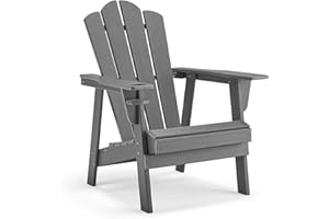 BUPPLEE Adirondack Chair - Durable HDPE Poly Lumber All-Weather Resistant, Oversized Balcony Porch Patio Outdoor Chair for Lawn, Backyard, Deck, Garden, Camping - Easy Installation, Gray