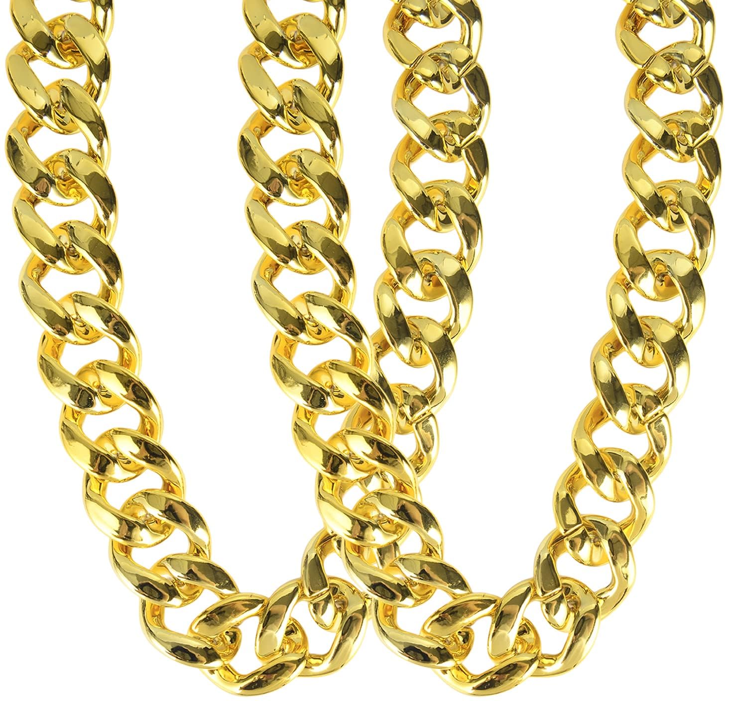 PinCute 2 Pack Big Chunky Gold Chain for Men: Fake Plastic Gold Chain Necklace, 80s 90s Punk Style Hip Hop Chain Necklace for Costume Jewelry Rapper