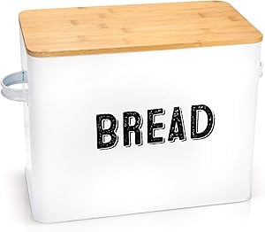 Stylish Farmhouse Bread Box For Kitchen Countertop - Extra Large Breadbox Holds 2+ Loaves Of Bread - Perfect Metal Storage Tin To Keep Your Bread, Bagels, Rolls And Buns Fresh For A Long Time