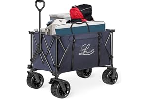 LITELEPH 230L Collapsible Wagons Carts with Big Wheels Heavy Duty Foldable Beach Wagon for Sand, Super Large Capacity Utility Wagon for Garden Outdoor Picnic Camping Blue