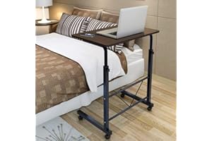 SSLINE Adjustable TV Tray Mobile Sofa Side End Table Snack Table on Wheels Wooden Top & Metal Frame Accent Couch Table C-Shaped Rolling Laptop Desk Cart (23.62" L x 15.75" W) - Black/S