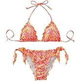 COZYEASE Women's 2 Piece Bikini Sets Floral Boho Halter Triangle Bathing Suit Tie Side Cheeky Swimsuits