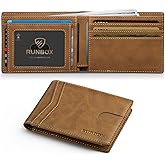 RUNBOX Wallet for Men Slim Leather Bifold RFID Blocking Minimalist Front Pocket Design with Gift Box