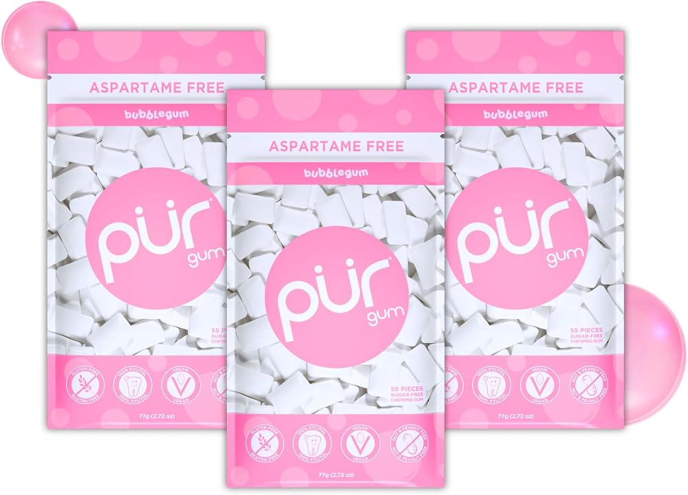 PUR Gum Sugar Free Xylitol Bubblegum Flavour 55 Pieces Pack of 3