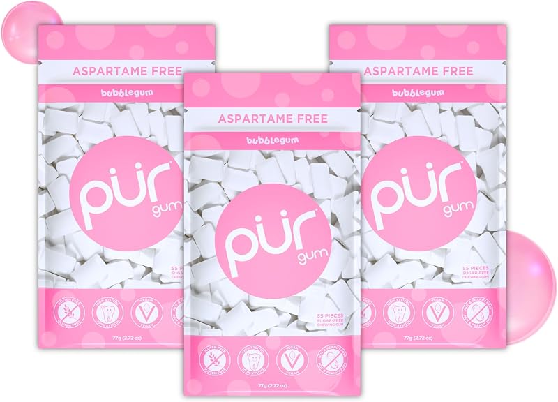 PUR Gum Sugar Free Xylitol Bubblegum Flavour 55 Pieces Pack of 3