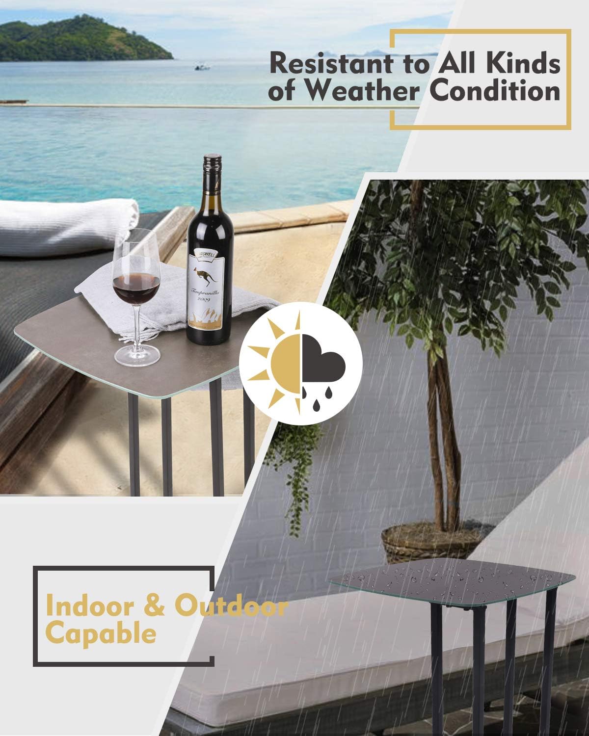 Modern End Table, Rolling C Shaped Side Table with Casters, Italian-Designed Tempered Glass Top, Weatherproof Outdoor & Indoor, Dark Gray Finish Coffee Table, Nightstand, TV Trays, ET220A-GY: Kitchen & Dining