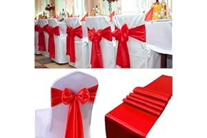 SATULGAU 100 PCS Satin Chair Sashes Decorative Bows Satin Chair Sashes Ties Back Ribbon Bows Chair Cover Band for Wedding Party Events Ceremony Reception Banquet Christmas Chair Cover Decor(7 x 108 inch,Red)