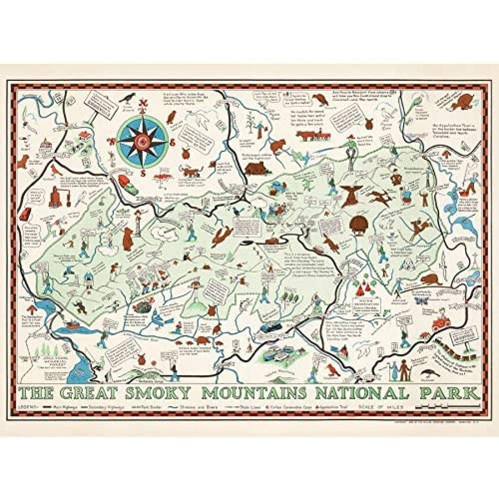 Artery8 Map Miller 1939 Smoky Mountains National Park Art Print Canvas Premium Wall Decor Poster Mural
