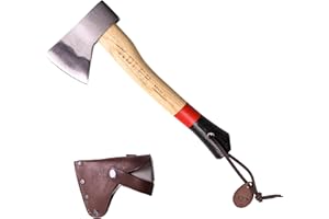 Adler The Scout Hatchet - Compact German Made Camping & Backpacking Hatchet, 11.8" Ash Handle with Anti-Slip Grip, 0.88 lb Lightweight Design, Premium Leather Sheath (Red Stripe)