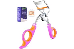 WHALRACE Eye Lash Curler with 6 Extra Replacement Pads, Whalrce Great Curling Effect Premium Lash Curler, Comfortable to Grip -Orange Purple Silver