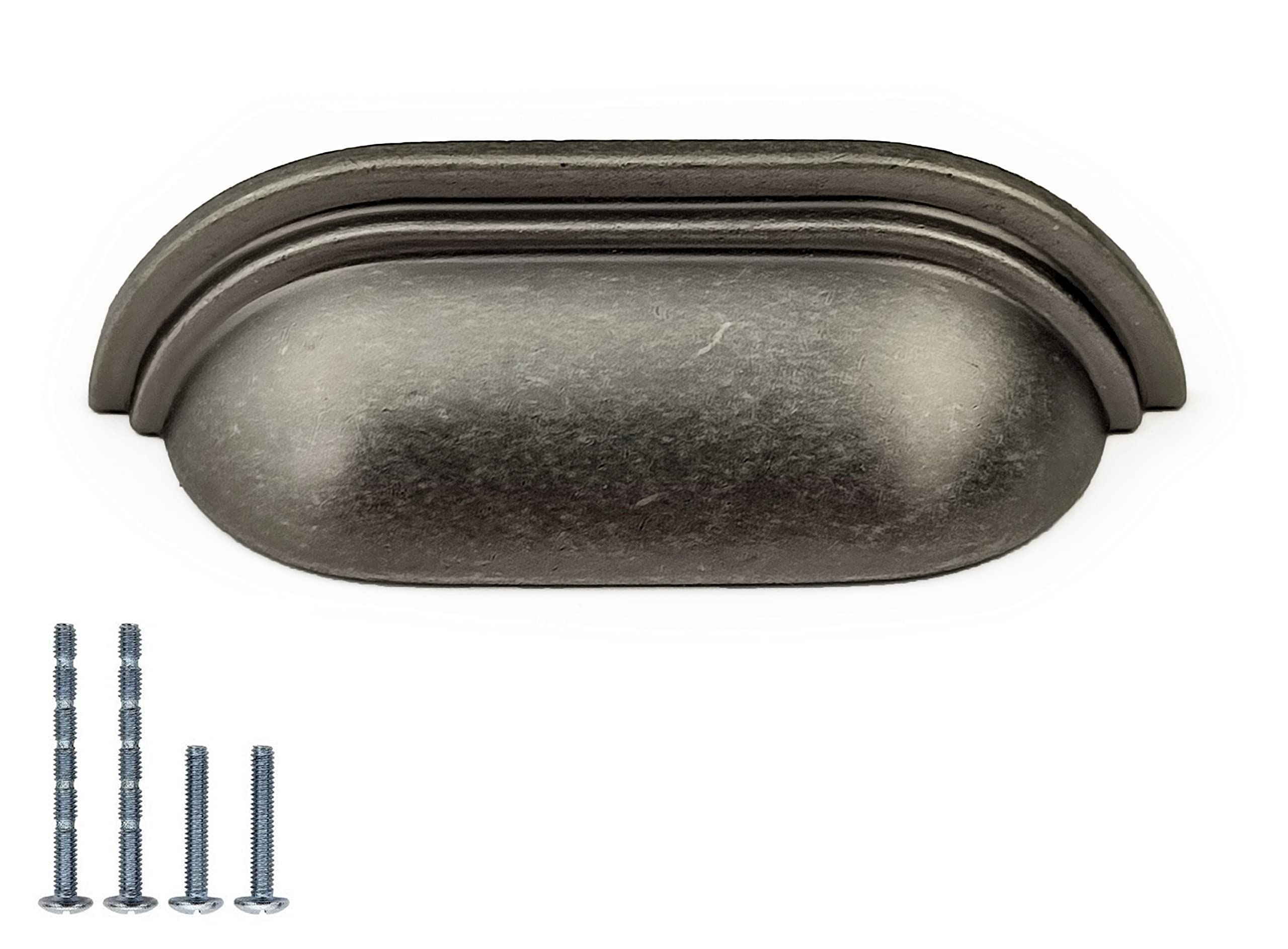 Set of 6 Cup Handles for kitchen cabinets, Cupboard Drawer & Door shell handles, Antique Pewter finish, grey handles for kitchen drawers & chests of drawers by fff (64mm between fixings) — image 1