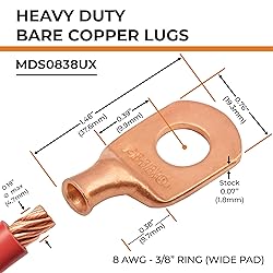 SELTERM 2pcs 8 AWG 3/8" Stud (Wide Pad) Copper Wire
