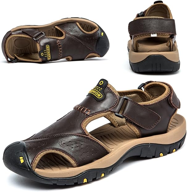 Amazon.com | BINSHUN Sandals for Men Leather Hiking Sandals Athletic Walking Sports Fisherman 