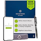 Rocketbook Flex Reusable Planner, Letter Size 8.5x11, Navy Blue | Smart Undated, Daily, Weekly, Monthly, Annual Calendar Templates, Includes Pen and Towel