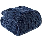 Exclusivo Mezcla Fleece Throw Blanket for Couch,Super Soft and Warm Lightweight Checkered Pattern Blankets for All Seasons, 50x60 Inches, Navy Blue