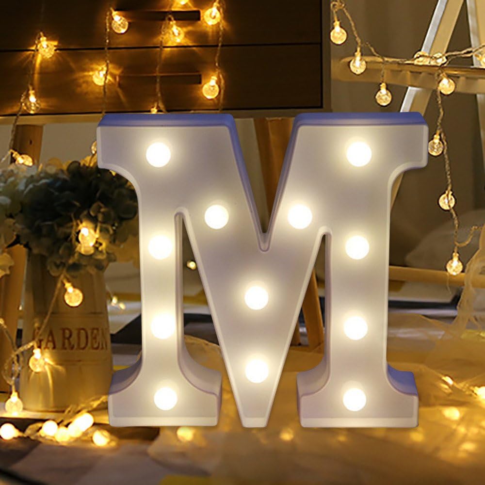 Oksea Alphabet LED Light Letter Lights Hanging Plaque Light Up White Plastic Letters Standing Lamp Party Decoration (M)