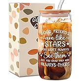 AKAQCHANG Friend Birthday Gifts for Women,Best Friend Birthday Christmas Valentines ideas Unique Gifts for BFF Friendship,16 oz Cute Glass Cups with Lids and Straws