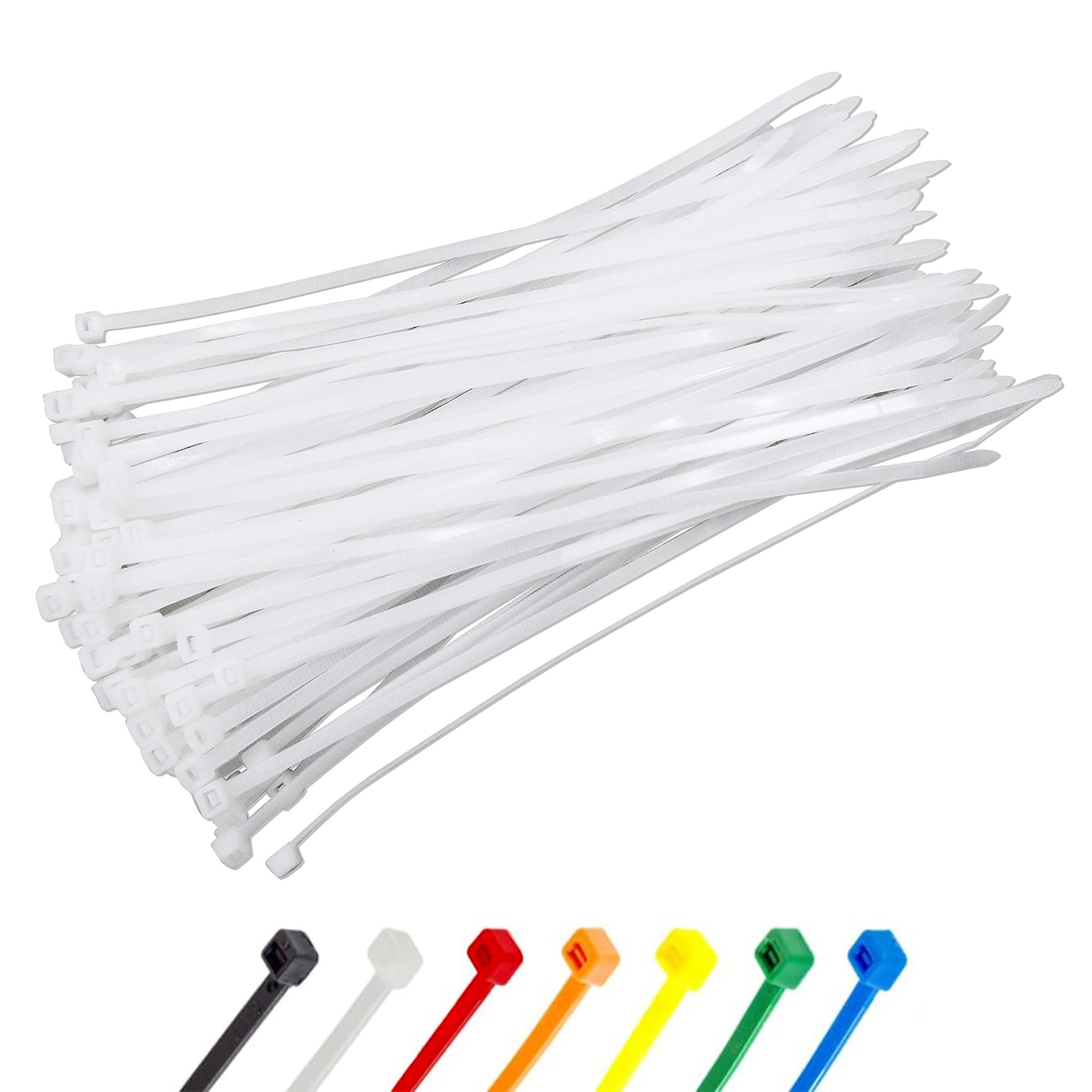 White Cable Ties 150mm (6"), 3.6mm | Pack of 100 | Clear Natural Nylon Zip Ties, Self-Locking | Indoor Office, Home & Desk Cable Management - Abacus Range