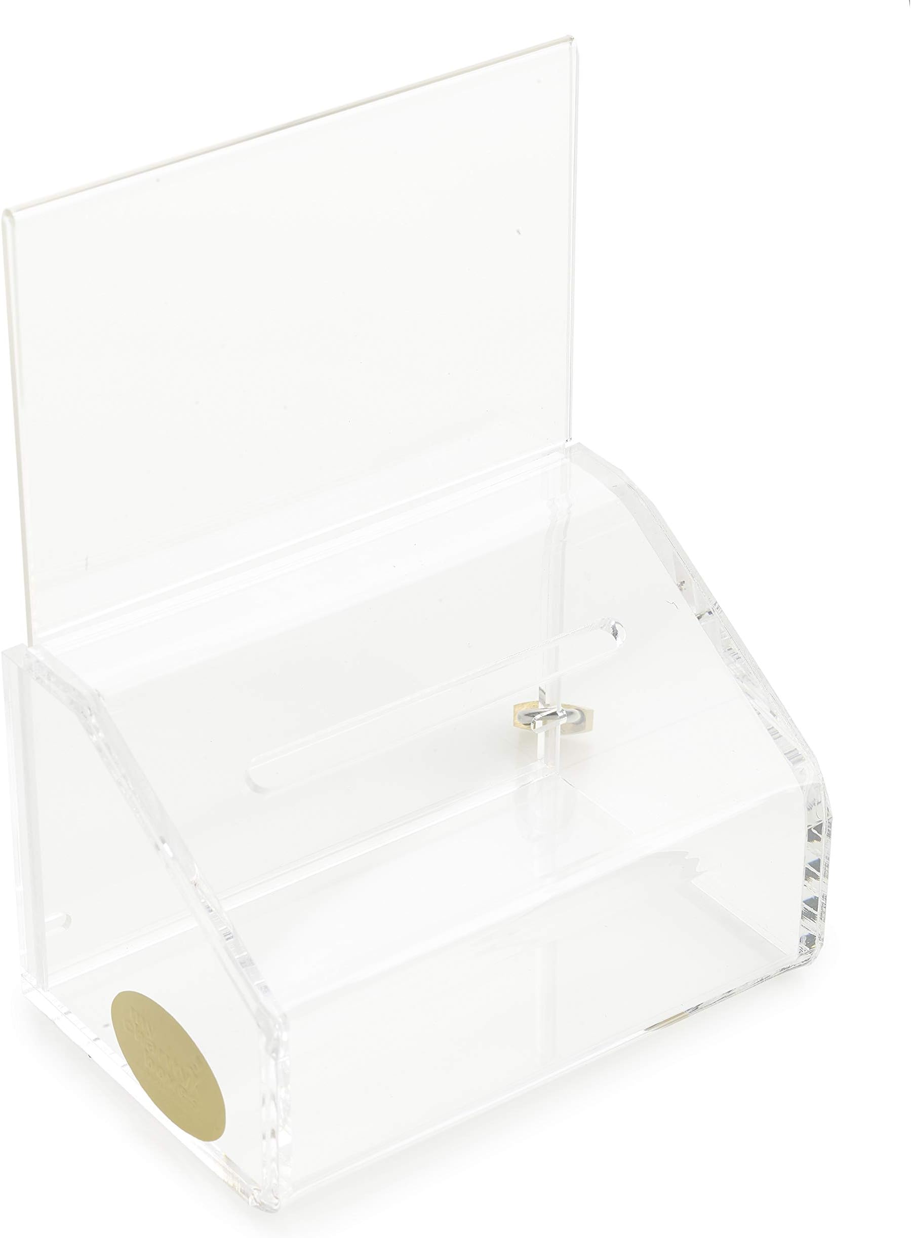 MCB Acrylic Donation & Ballot Box, Ticket Raffles & Drawing, Voting or Comment Box - with Safety Lock and Display Sign Holder 8"x 6"x 5" (Blue)