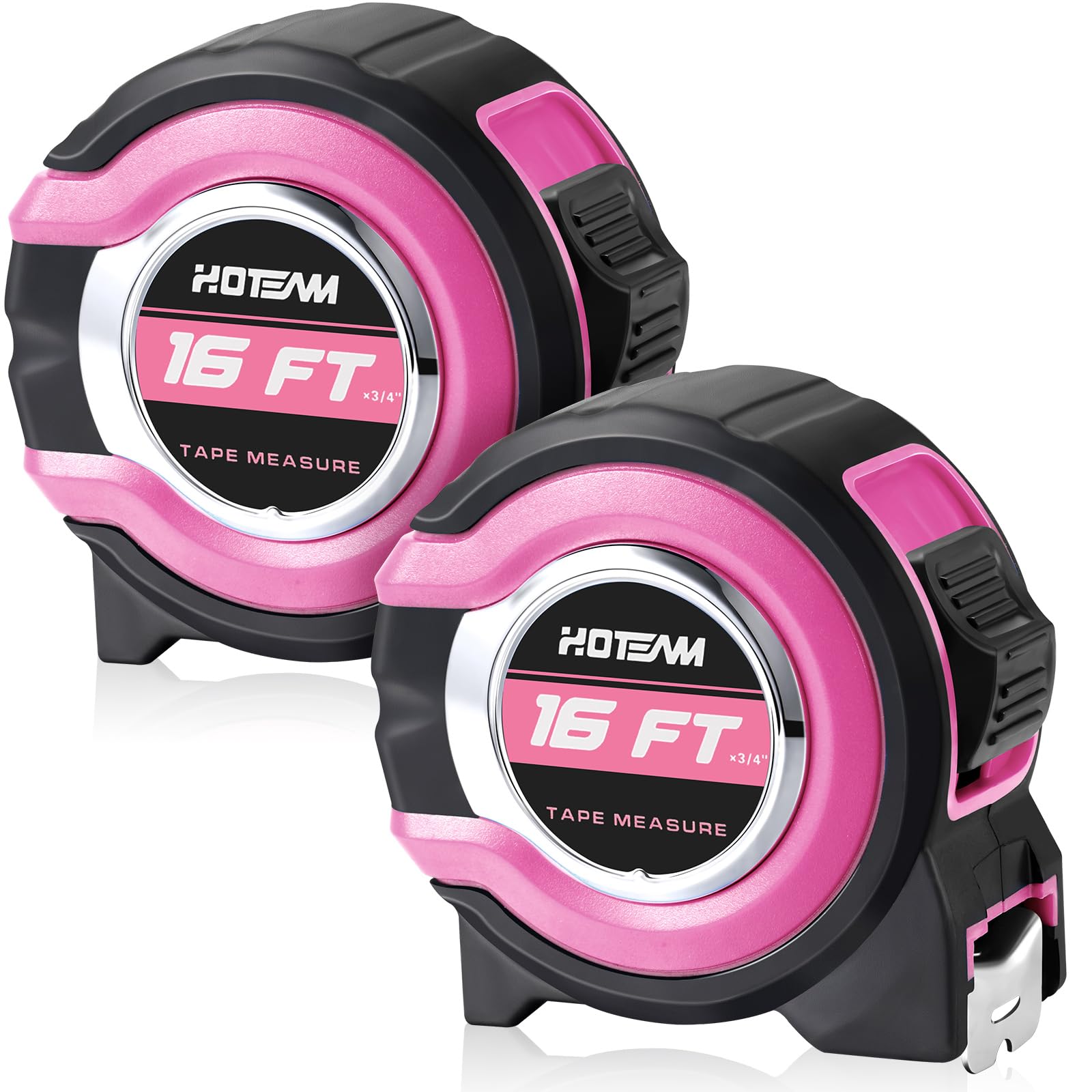 Photo 1 of Hoteam 2 Pcs Pink Tape Measure Retractable with 1/8 Fractions Lightweight Pink Measuring Tape Accuracy 1/32 with Magnetic Hook Lock Button Easy to Read Measurement Tools(16 ft)