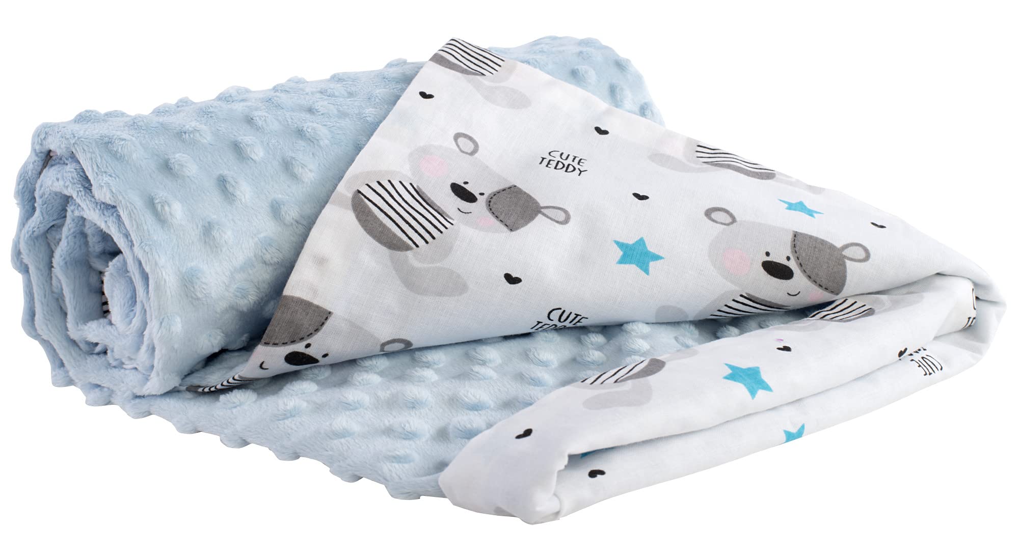 Medi Partners Baby Blanket Newborn Pram Soft 100% Cotton 75x100 Cot Toddler Comfort universal Cuddly Fluffy Crawling Plush bilateral Blankets (Teddy bear with light blue Minky)