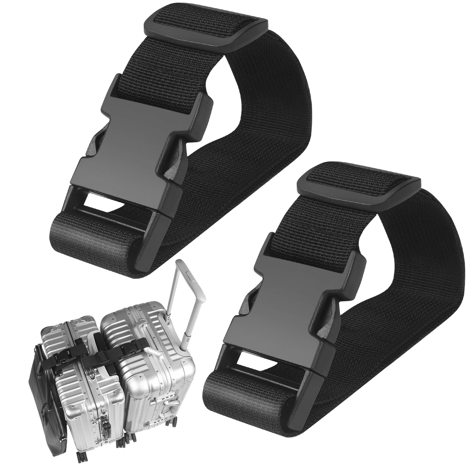 Photo 1 of 2PCS 22 inch Add a Bag Luggage Straps for Suitcase, Adjustable Suitcase Strap, Travel Accessories Travel Attachment for Connecting Two Suitcases or Smaller Packages Together -Black