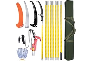 HLHGIRL Pole Saws for Tree Trimming, 7.3-27 ft Tree Pruner Manual Pole Saw, Extendable Long Branch Trimmer Tree Pole Pruner Saw Blades and Scissors Set for Pruning Palms and Shrubs